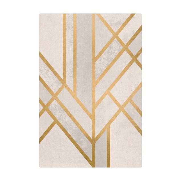 Kork-Teppich - Art Deco Geometrie Weiß Gold - Hochformat 2:3