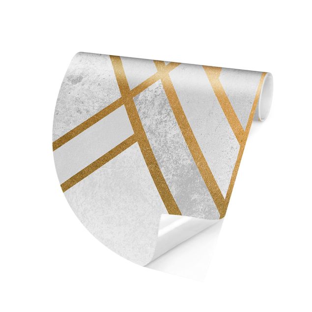Runde Tapete selbstklebend - Art Deco Geometrie Weiß Gold