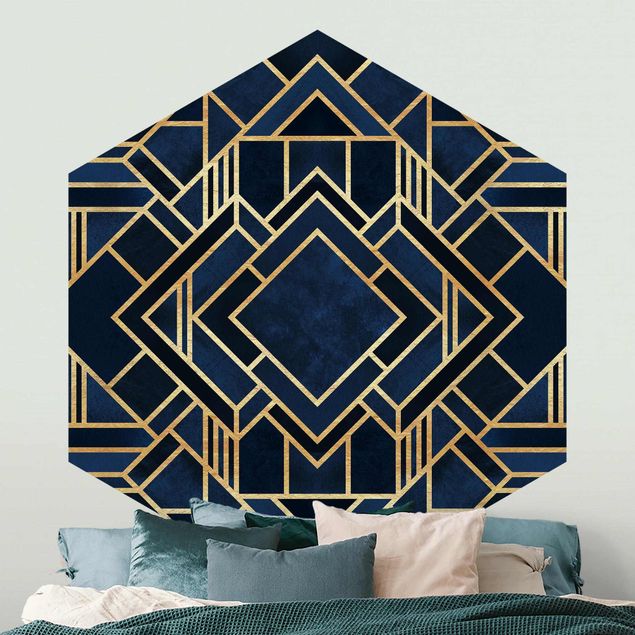 Hexagon Mustertapete selbstklebend - Art Deco Gold