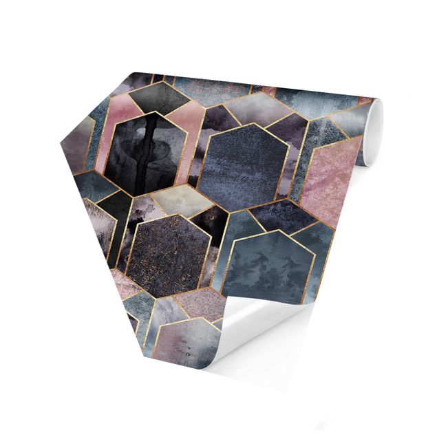 Hexagon Mustertapete selbstklebend - Art Deco Marmor Gold