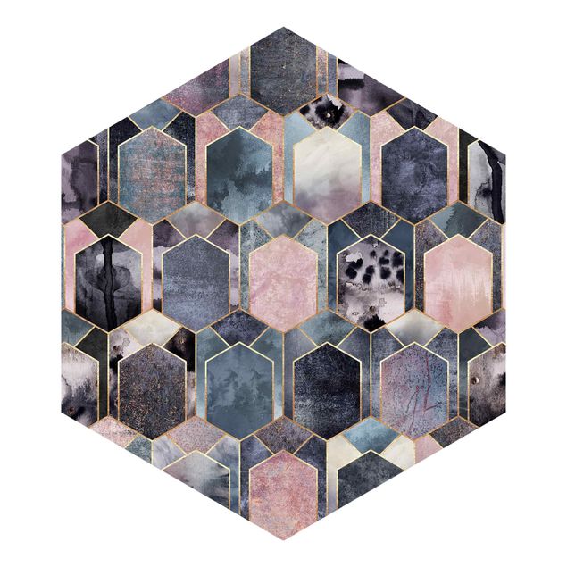 Hexagon Mustertapete selbstklebend - Art Deco Marmor Gold
