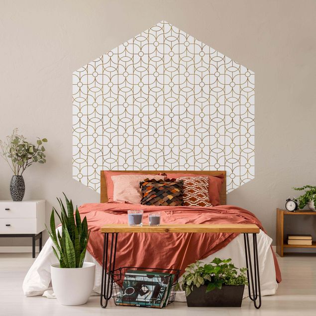 Hexagon Mustertapete selbstklebend - Art Deco Schmetterling Linienmuster XXL