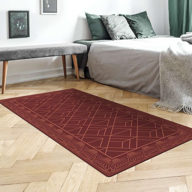 Rot Teppich Art Deco Schuppen Muster mit Bordüre