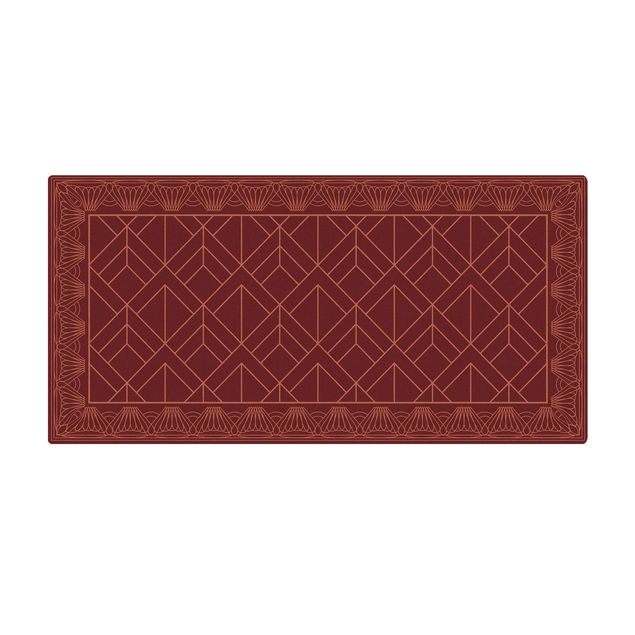 Kork-Teppich - Art Deco Schuppen Muster mit Bordüre - Querformat 2:1