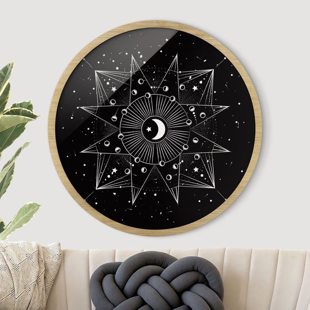 Runde Bilder mit Rahmen Astrologie Mond Magie Schwarz