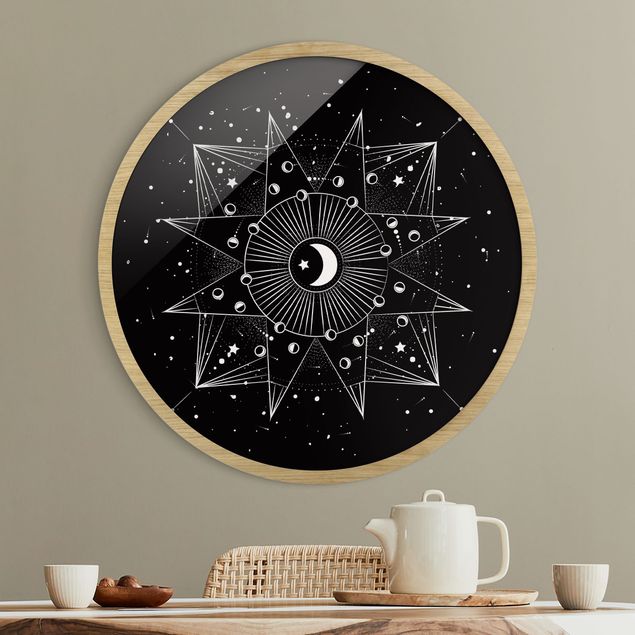 Rundes Gerahmtes Bild - Astrologie Mond Magie Schwarz