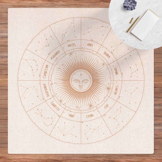 Moderner Teppich Astrologie Sternzeichen im Sonnenkreis