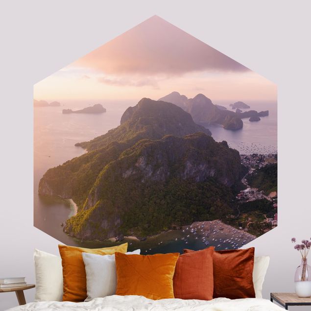 Hexagon Fototapete selbstklebend - Atmosphärische Küstenlandschaft