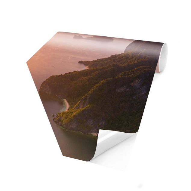 Hexagon Fototapete selbstklebend - Atmosphärische Küstenlandschaft