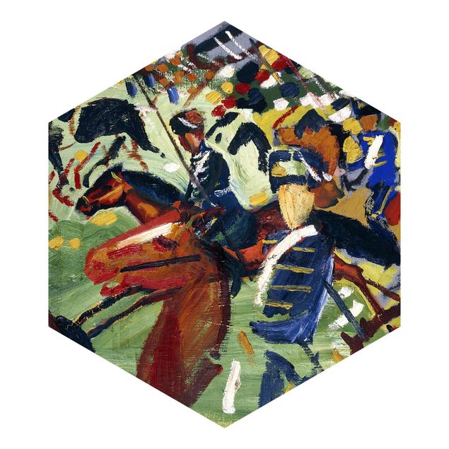 Hexagon Mustertapete selbstklebend - August Macke - Husaren im Aufbruch