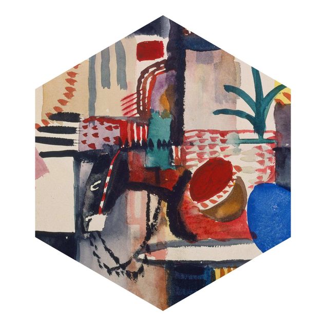 Hexagon Mustertapete selbstklebend - August Macke - Mann mit Esel