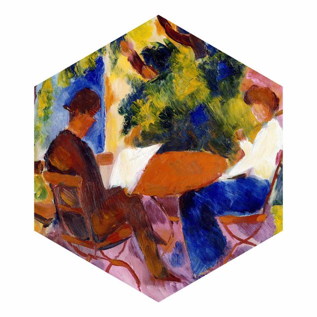 Hexagon Mustertapete selbstklebend - August Macke - Paar am Gartentisch