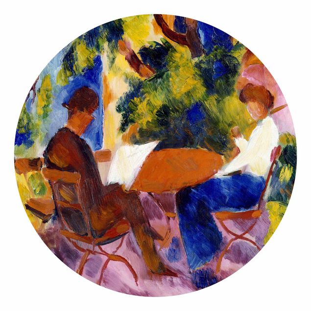 Runde Tapete selbstklebend - August Macke - Paar am Gartentisch