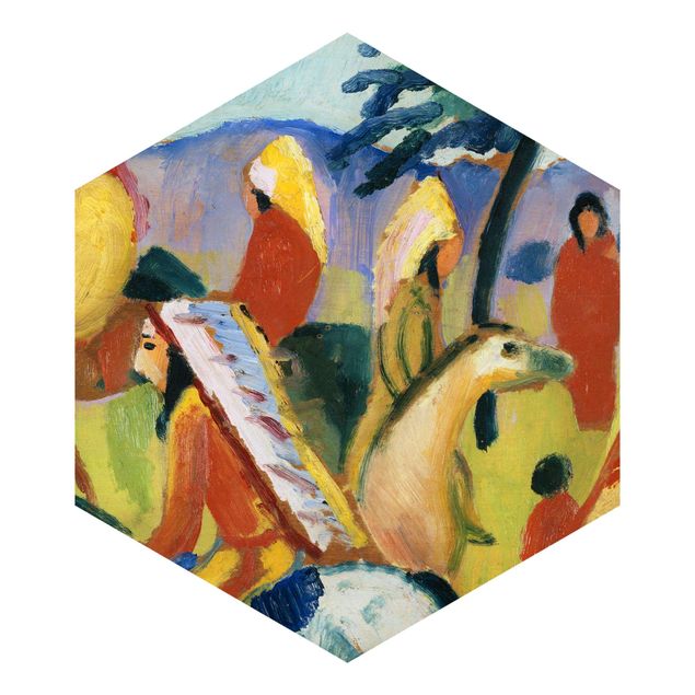 Hexagon Mustertapete selbstklebend - August Macke - Reitende Indianer beim Zelt