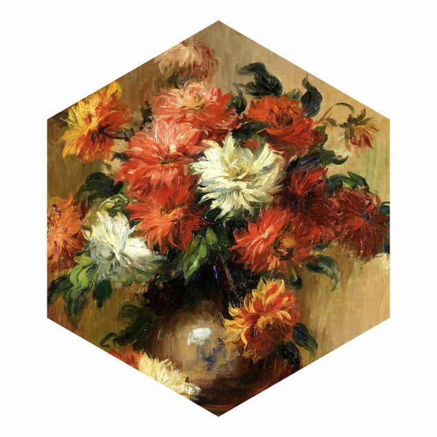 Hexagon Mustertapete selbstklebend - Auguste Renoir - Stillleben mit Dahlien