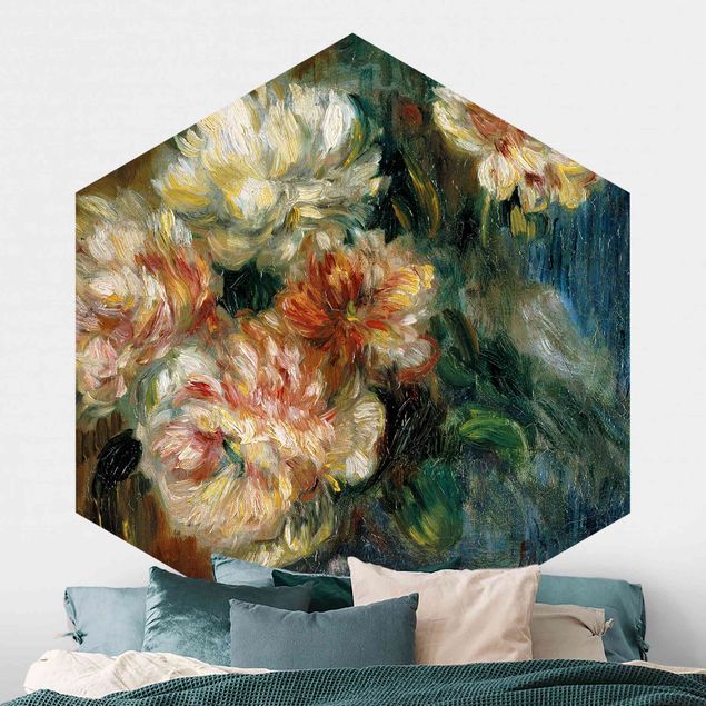 Hexagon Mustertapete selbstklebend - Auguste Renoir - Vase Pfingstrosen