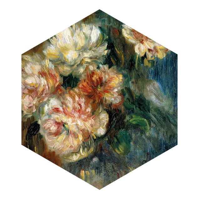 Hexagon Mustertapete selbstklebend - Auguste Renoir - Vase Pfingstrosen