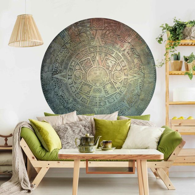 Runde Tapete selbstklebend - Azteken Ornamentik im Kreis