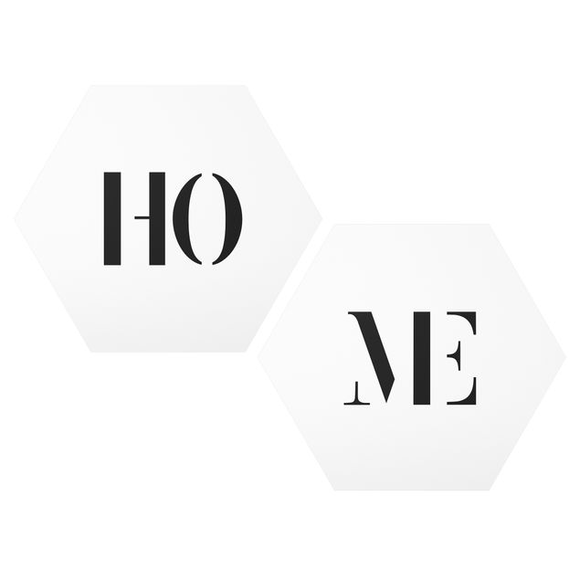 Hexagon Bild Alu-Dibond 2-teilig - Buchstaben HOME Schwarz Set I