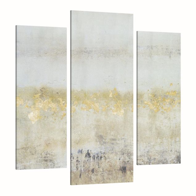 Leinwandbild 3-teilig - Goldene Farbfelder I - Galerie Triptychon