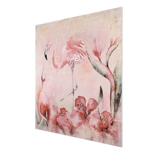 Forex Fine Art Print - Shabby Chic Collage - Flamingo - Quadrat 1:1