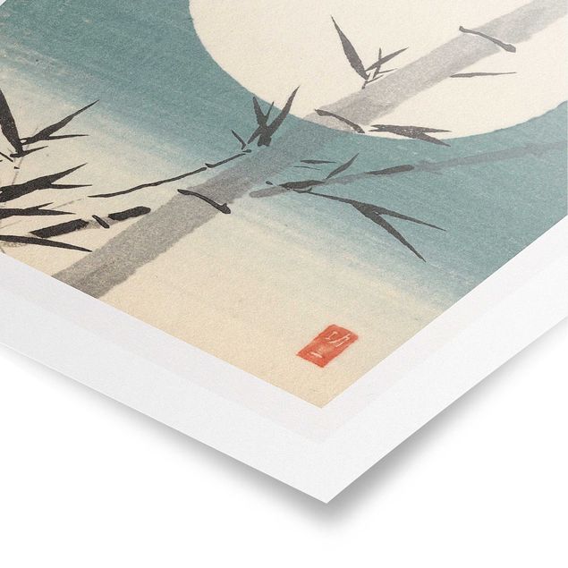 Poster - Japanische Zeichnung Bambus und Mond - Hochformat 3:2