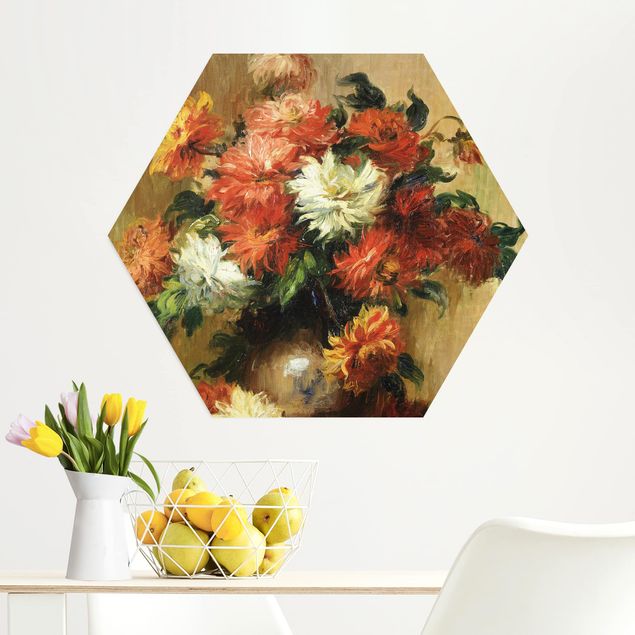 Hexagon Bild Alu-Dibond - Auguste Renoir - Stilleben mit Dahlien