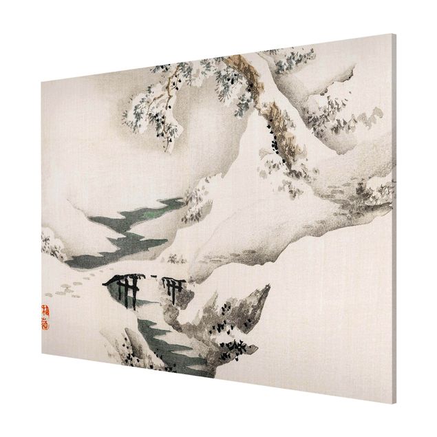 Magnettafel - Asiatische Vintage Zeichnung Winterlandschaft - Memoboard Querformat 3:4