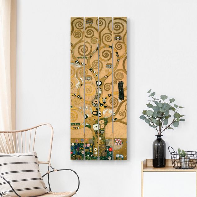Holzbild - Gustav Klimt - Der Lebensbaum - Hochformat 5:2