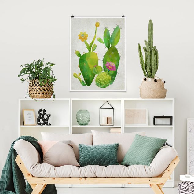 Poster - Kaktusfamilie rosa gelb - Hochformat 3:4