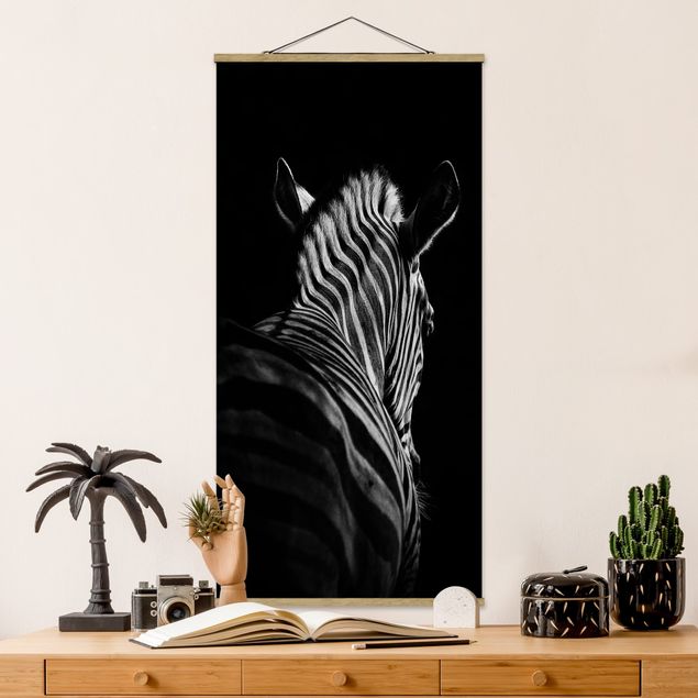 Stoffbild mit Posterleisten - Dunkle Zebra Silhouette - Hochformat 1:2