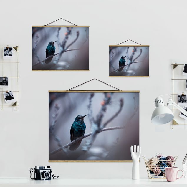 Stoffbild mit Posterleisten - Kolibri im Winter - Querformat 4:3