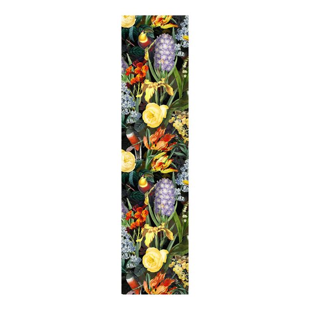 Schiebegardinen Set - Blumen mit Tropischen Vögeln Bunt - 6 Flächenvorhänge