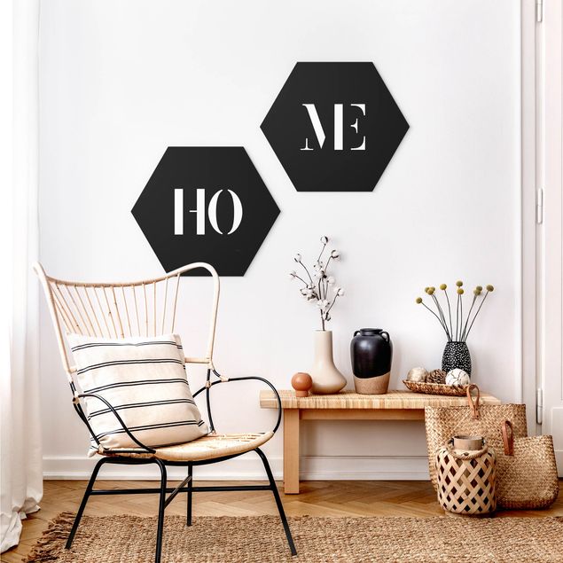 Hexagon Bild Forex 2-teilig - Buchstaben HOME Weiß Set I
