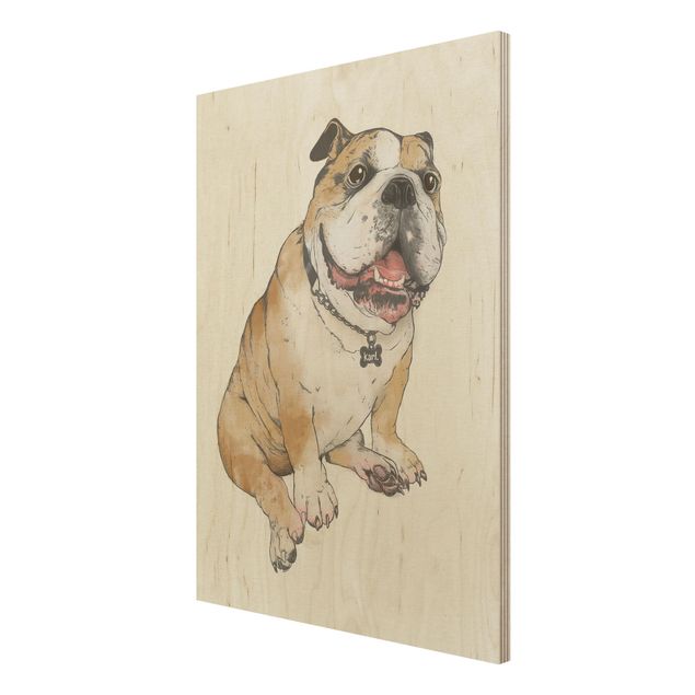 Holzbild - Illustration Hund Bulldogge Malerei - Hochformat 4:3
