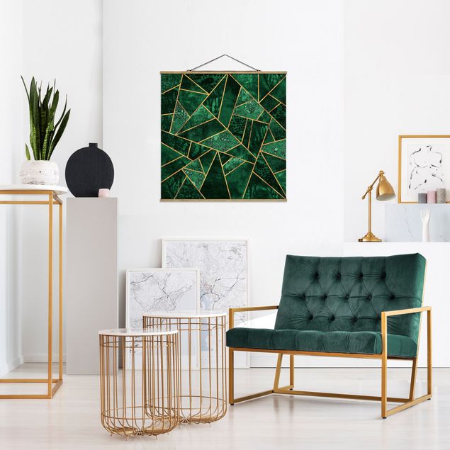 Stoffbild mit Posterleisten - Elisabeth Fredriksson - Dunkler Smaragd mit Gold - Quadrat 1:1