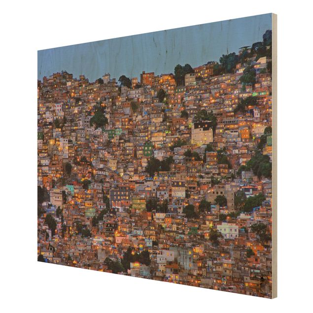 Holzbild - Rio de Janeiro Favela Sonnenuntergang - Querformat 3:4