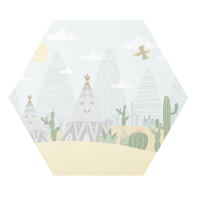 Hexagon Bild Forex - Indianerzelt mit Kakteen