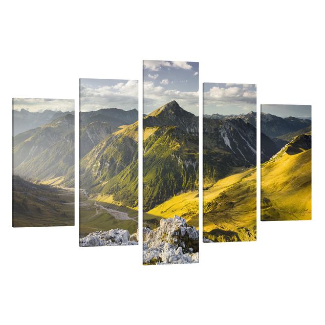 Leinwandbild 5-teilig - Berge und Tal der Lechtaler Alpen in Tirol