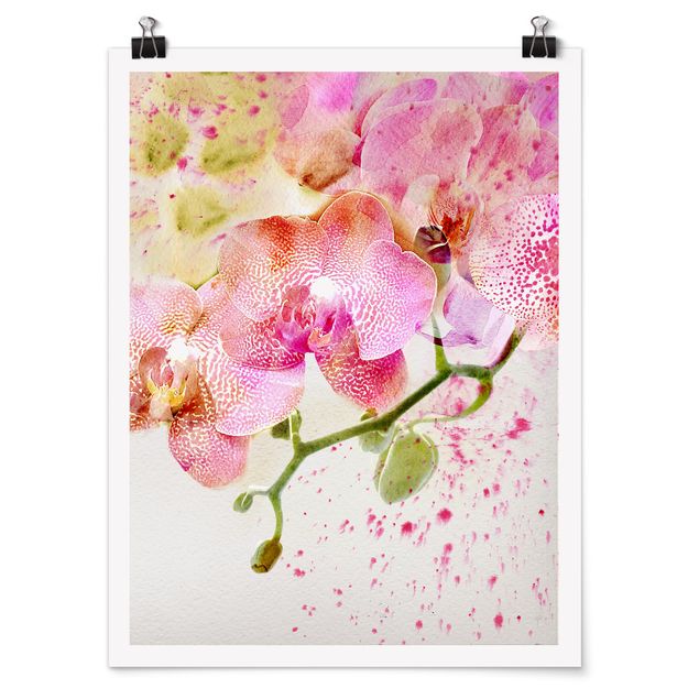 Poster - Aquarell Blumen Orchideen - Hochformat 3:4