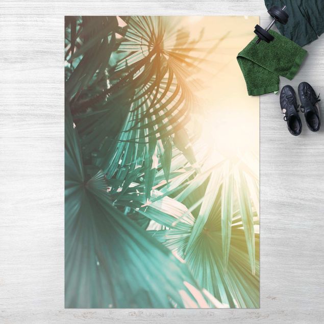 teppich für balkon Tropische Pflanzen Palmen bei Sonnenuntergang