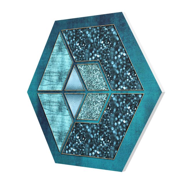 Hexagon Bild Forex - Blaues Hexagon mit Goldkontur