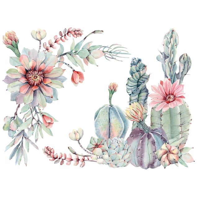 Wandtattoo - Aquarell Kaktus Blüte Ornament XXL