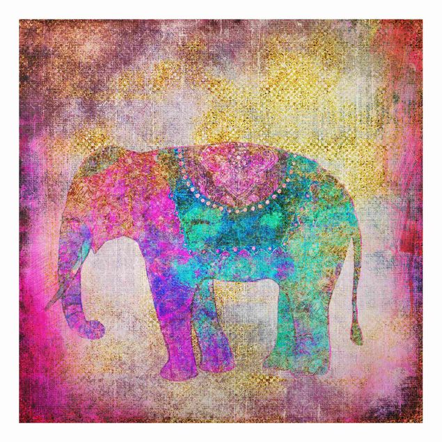 Aluminium Print gebürstet - Bunte Collage - Indischer Elefant - Quadrat 1:1