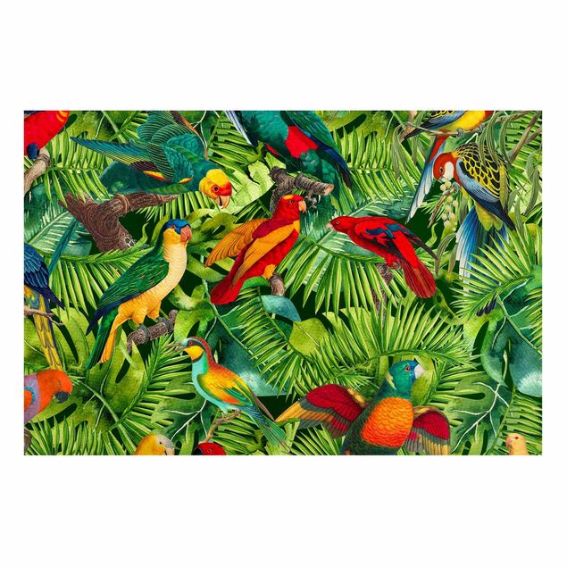 Magnettafel - Bunte Collage - Papageien im Dschungel - Memoboard Querformat 2:3
