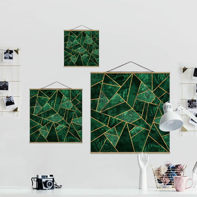 Stoffbild mit Posterleisten - Elisabeth Fredriksson - Dunkler Smaragd mit Gold - Quadrat 1:1