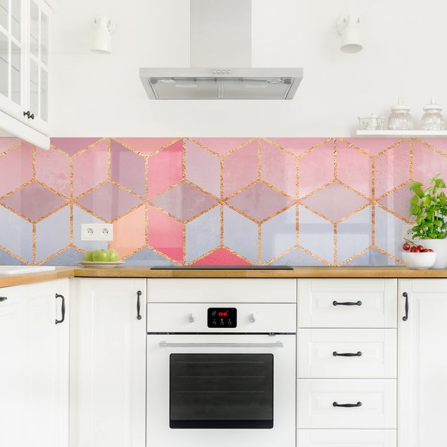 Küchenrückwand - Buntes Pastell goldene Geometrie