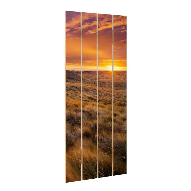 Holzbild - Sonnenaufgang am Strand auf Sylt - Hochformat 5:2