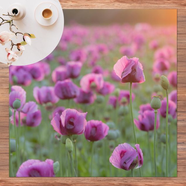 Teppich modern Violette Schlafmohn Blumenwiese im Frühling