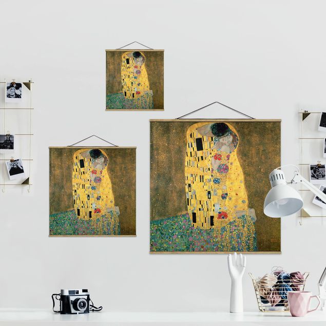 Stoffbild mit Posterleisten - Gustav Klimt - Der Kuß - Quadrat 1:1